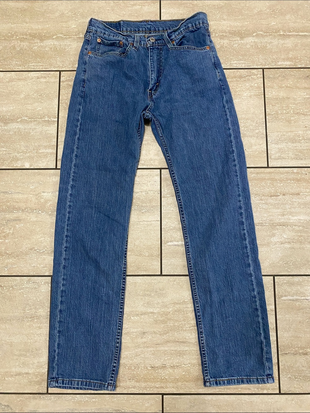 Levi's Men's Straight Leg Dark Blue Denim Jeans - Picture 4 of 7